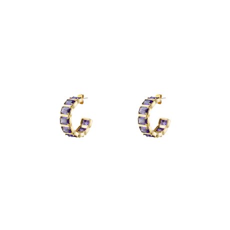 Cercei creole placati cu aur galben de 18 K decorati cu pietre mov Urban, 03X15-00562, Oxette Romania