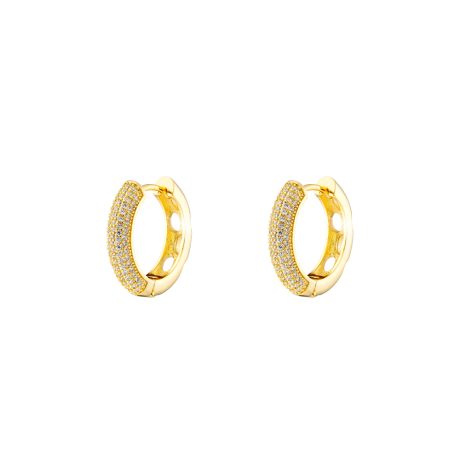 Cercei creole placati cu aur galben de 18 K si decorati cu cristale zirconia Atelier, 03X15-00567, Oxette Romania