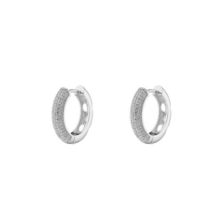 Cercei creole placati cu rodiu si decorati cu cristale zirconia Atelier, 03X15-00568, Oxette Romania