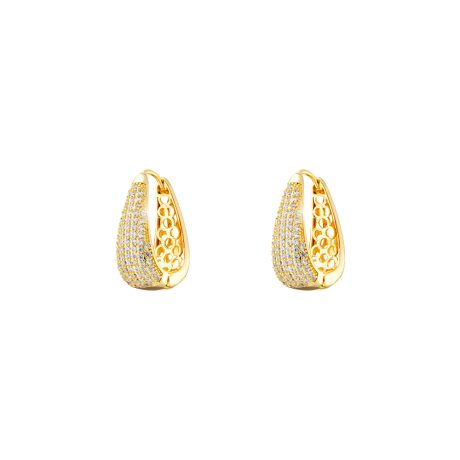 Cercei creole placati cu aur galben de 18 K si decorati cu cristale zirconia Atelier, 03X15-00569, Oxette Romania