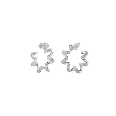 Cercei ondulati placati cu rodiu si pietre cubic zirconia incolore Party, 03X15-00578, Oxette Romania