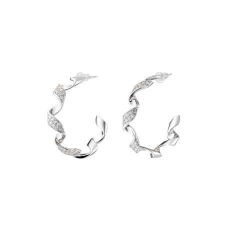Cercei rotunzi placati cu rodiu si pietre cubic zirconia incolore Party, 03X15-00579, Oxette Romania