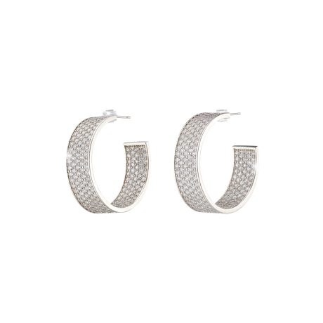 Cercei creole placati cu rodiu si pietre cubic zirconia incolore Party, 03X15-00580, Oxette Romania