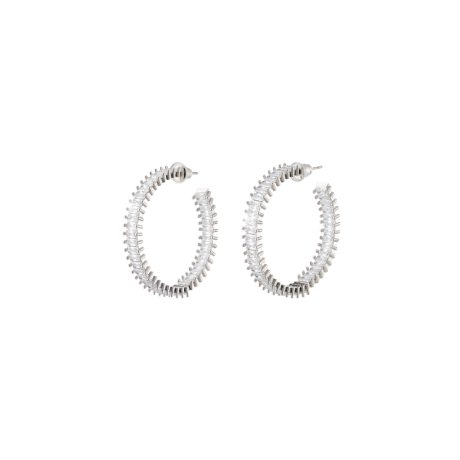 Cercei creole placati cu rodiu si cubic zirconia incolore Party, 03X15-00581, Oxette Romania