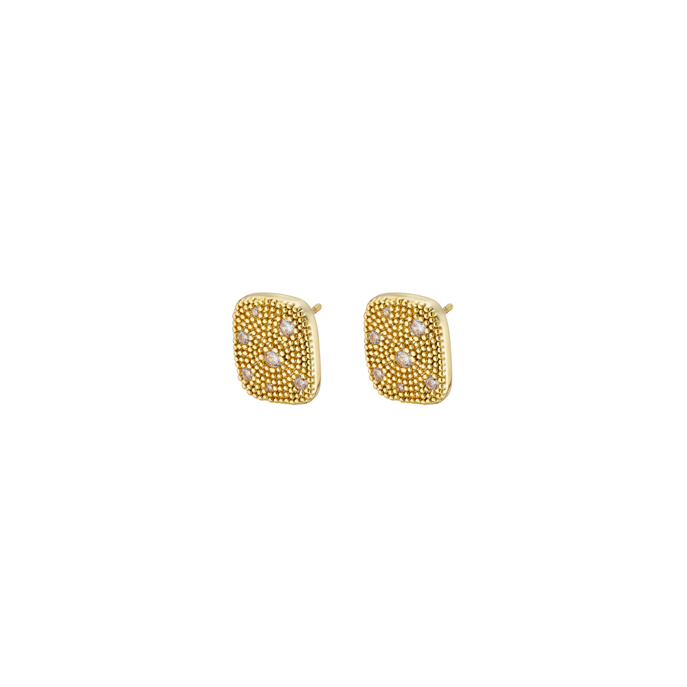 Cercei cu surub placati cu aur galben de 18 K decorati cu cristale zirconia Natrix, 03X15-00594, Oxette Romania