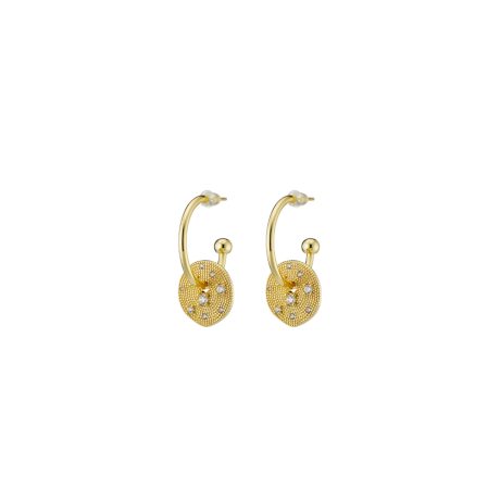 Cercei tip creole placati cu aur galben de 18 K cu banuti si cristale zirconia Natrix, 03X15-00597, Oxette Romania
