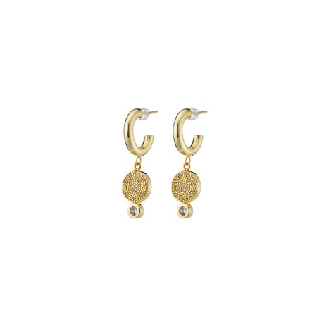 Cercei cu surub placati cu aur galben de 18 K cu banuti si cristale zirconia Natrix, 03X15-00601, Oxette Romania