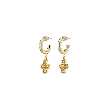 Cercei cu surub placati cu aur galben de 18 K cu cruci si cristale zirconia Natrix, 03X15-00602, Oxette Romania