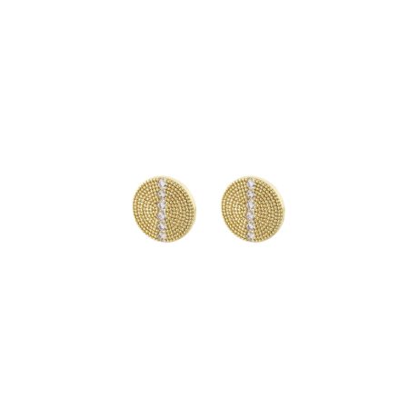 Cercei cu surub placati cu aur galben de 18 K tip banuti cu cristale zirconia Natrix, 03X15-00603, Oxette Romania