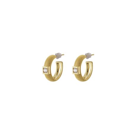 Cercei tip creole placati cu aur galben de 18 K cu cristale zirconia Natrix, 03X15-00605, Oxette Romania