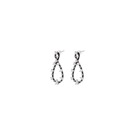 Cercei placati cu rodiu si email negru cu pietre zirconia incolore Party, 03X15-00611, Oxette Romania