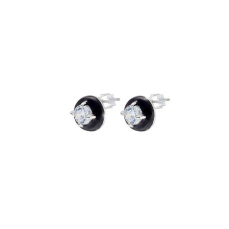 Cercei placati cu rodiu si email negru cu pietre zirconia incolore Party, 03X15-00613, Oxette Romania