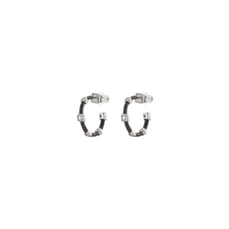 Cercei rotunzi placati cu rodiu cu email negru si cubic zirconia incolore Party, 03X15-00614, Oxette Romania