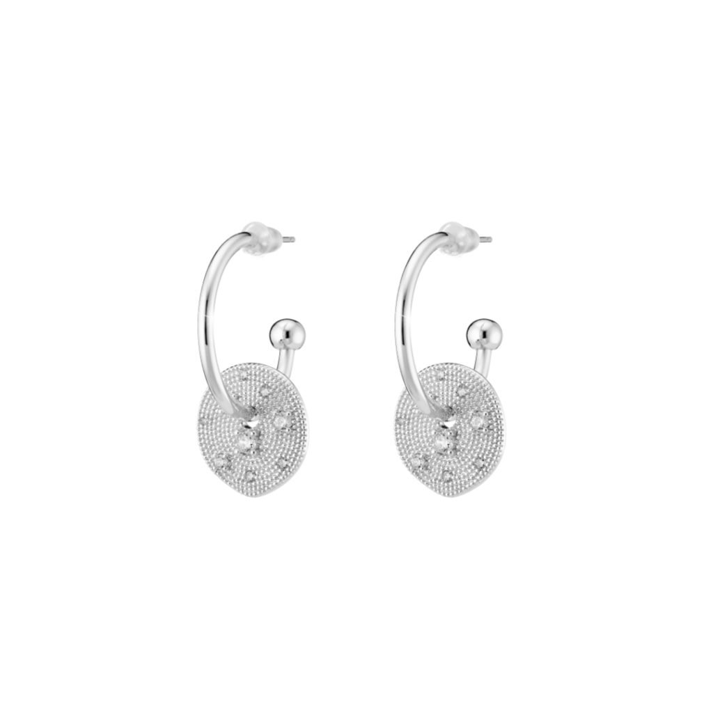 Cercei cu surub placati cu rodiu decorati cu banuti si cristale zirconia Natrix, 03X15-00619, Oxette Romania