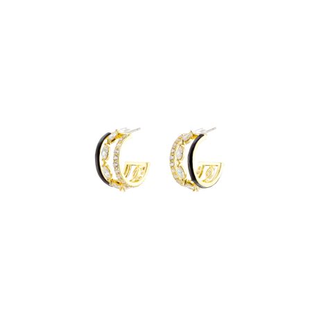 Cercei rotunzi placati cu aur de 18K cu email si curbic zirconia Mosaic, 03X15-00639, Oxette Romania