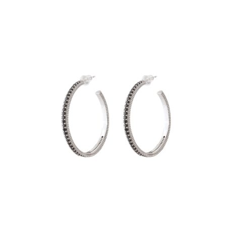 Cercei rotunzi placati cu rodiu cu pietre cubic zirconia negre Natrix, 03X15-00682, Oxette Romania