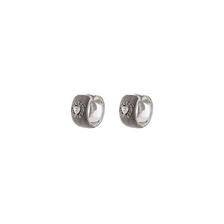 Cercei rotunzi placati cu rodiu cu inimi si pietre zirconia Natrix Bis, 03X15-00698, Oxette Romania