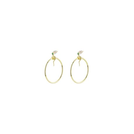 Cercei rotunzi medii placati cu aur 18K cu elemente in forma de sarpe si zirconia verde Natrix, 03X15-00700, Oxette Romania