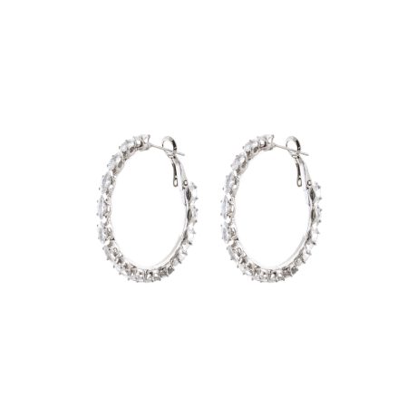 Cercei creole placati cu rodiu si pietre cubic zirconia incolore Party, 03X15-00709, Oxette Romania