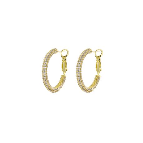 Cercei rotunzi placati cu aur de 18K si pietre cubic zirconia incolore Party, 03X15-00711, Oxette Romania