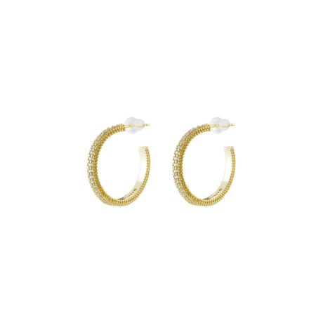 Cercei creole medii placati cu aur 18 k decorati cu zirconia incolore Natrix, 03X15-00721, Oxette Romania