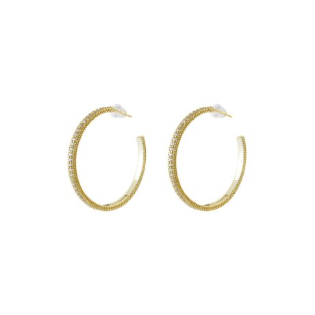 Cercei creole mari placati cu aur 18 k decorati cu zirconia incolore Natrix, 03X15-00722, Oxette Romania