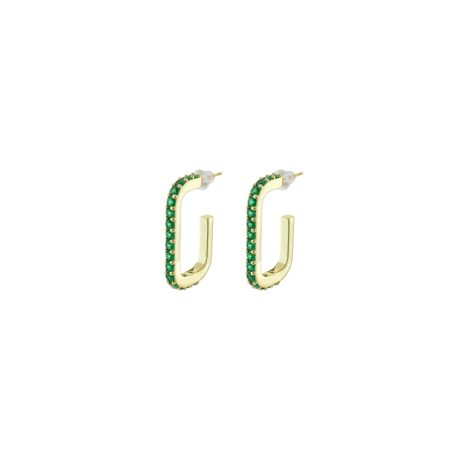 Cercei tip creole dreptunghiulari placati cu aur 18k decorati cu zirconia verzi Natrix, 03X15-00727, Oxette Romania