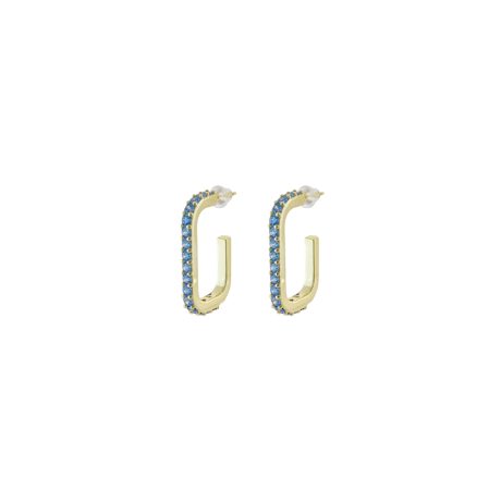 Cercei tip creole dreptunghiulari placati cu aur 18k decorati cu zirconia turcoaz Natrix, 03X15-00728, Oxette Romania