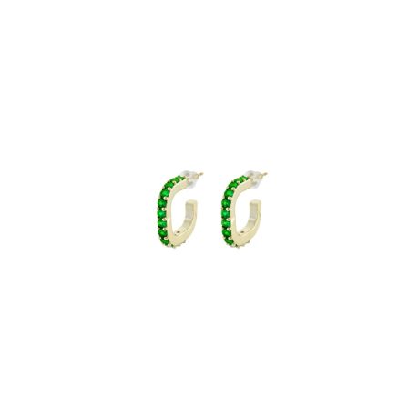Cercei cu surub tip creole placati cu aur 18K si zirconia verzi Palm Beach, 03X15-00730, Oxette Romania