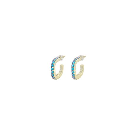 Cercei cu surub tip creole placati cu aur 18K si zirconia turcoaz Palm Beach, 03X15-00731, Oxette Romania