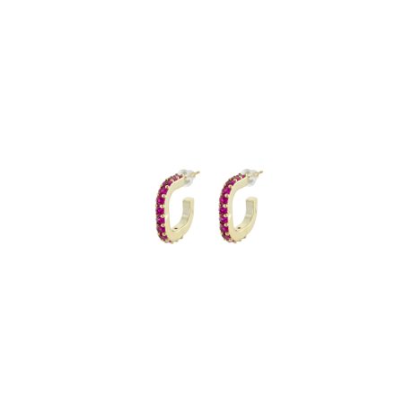 Cercei cu surub tip creole placati cu aur 18K si zirconia fucsia Palm Beach, 03X15-00732, Oxette Romania