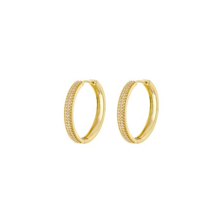 Cercei creole mari placati cu aur de 18k si zirconia incolore 3 cm Party, 03X15-00733, Oxette Romania