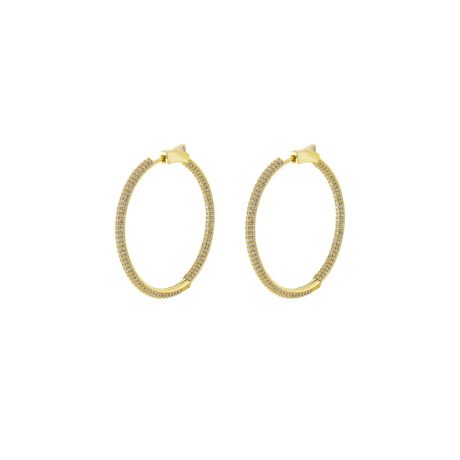 Cercei rotunzi placati cu aur de 18k cu zirconia incolore 3.4 cm Party, 03X15-00734, Oxette Romania