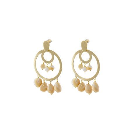 Cercei rotunzi eleganti placat cu aur si sidef Colorful Links, 03X15-00738, Oxette Romania