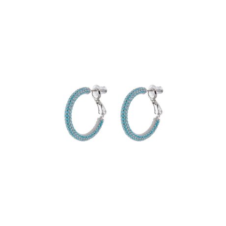 Cercei creole placati cu rodiu si zirconia turcoaz 2.4 cm Party, 03X15-00743, Oxette Romania