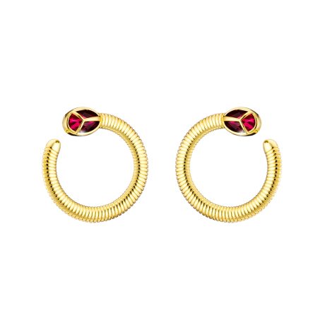 Cercei otel inoxidabil placat cu aur galben de 18 K rotunzi tip statemenet si pietre fucsia Extravaganza, 03X27-00304, Oxette Romania