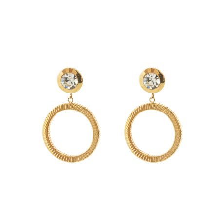 Cercei otel inoxidabil placat cu aur galben de 18 K statement si cristale zirconia Extravaganza, 03X27-00313, Oxette Romania