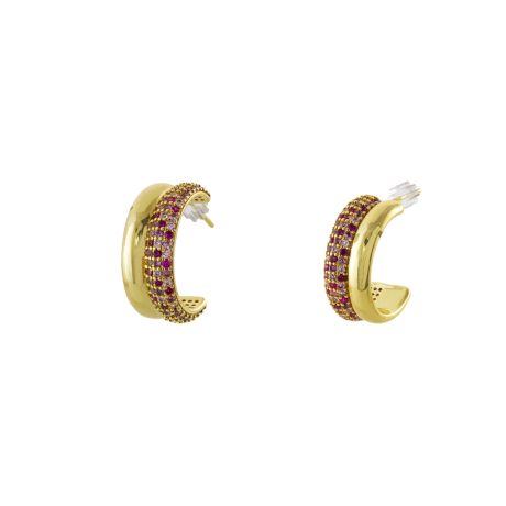 Cercei cu surub placati cu aur galben de 18 K tip creole cu pietre multicolore Amulet, 03l15-01548, Oxette Romania