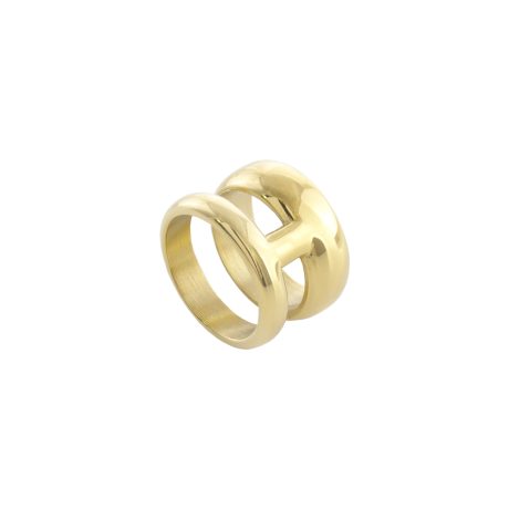 Inel statement otel inoxidabil placat cu aur galben de 18K Links, 04J27-00004, Oxette Romania