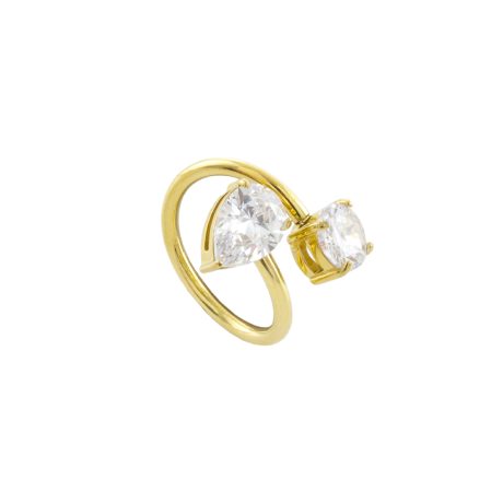 Inel reglabil placat cu aur de 18k si 2 zirconia Happy Hearts, 04J27-00005, Oxette Romania