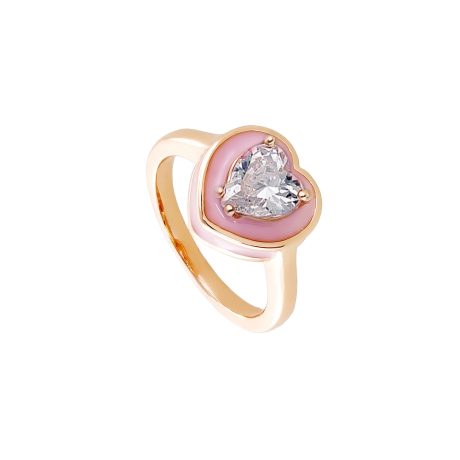 Inel placat cu aur roz de 18 K decorat cu element inima si email roz Beauty, 04L15-00427, Oxette Romania