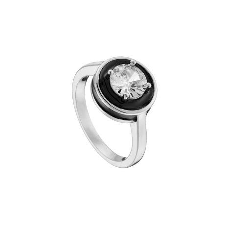 Inel placat cu rodiu decorat cu element rotund cu email negru Beauty, 04L15-00511, Oxette Romania