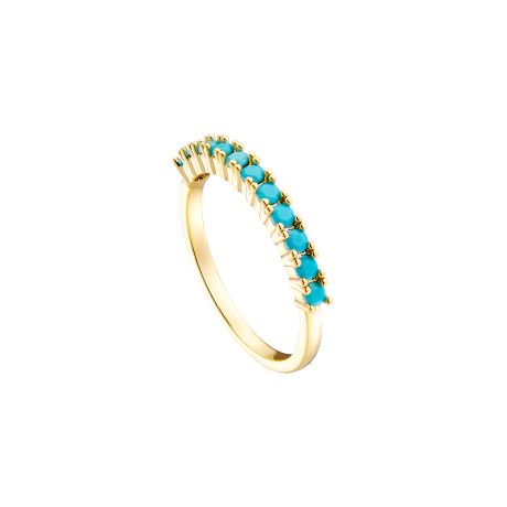 Inel subtire cu pietre cubic zirconia turcoaz si placat cu aur galben de 18 K Mini, 04L15-00567, Oxette Romania