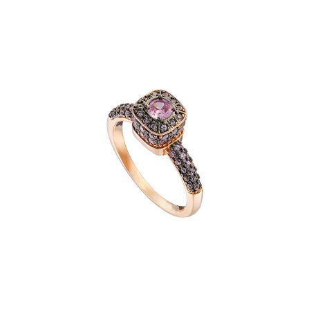 Inel placat cu aur roz de 18 K si ruteniu decorat cu pietre cubic zirconia roz Candy Bis, 04L15-00583, Oxette Romania