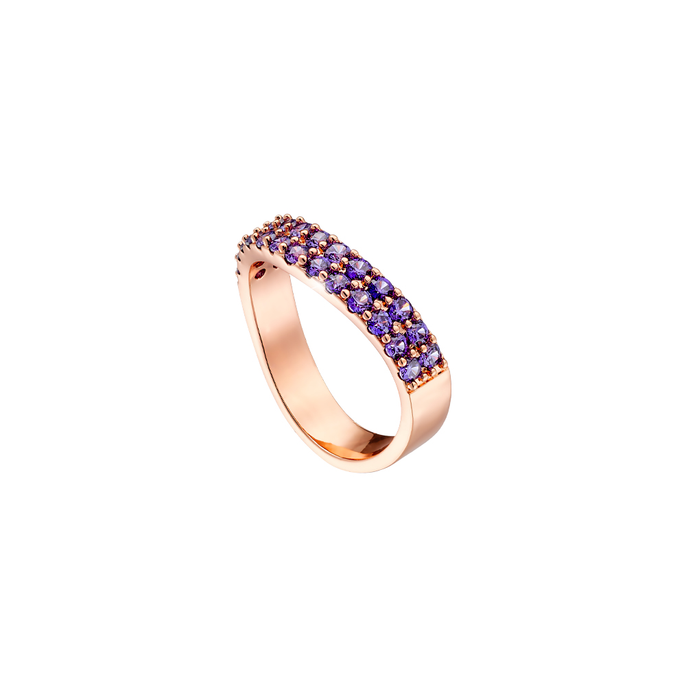 Inel ondulat placat cu aur roz de 18 K decorat cu pietre cubic zirconia mov Emily, 04L15-00613, Oxette Romania