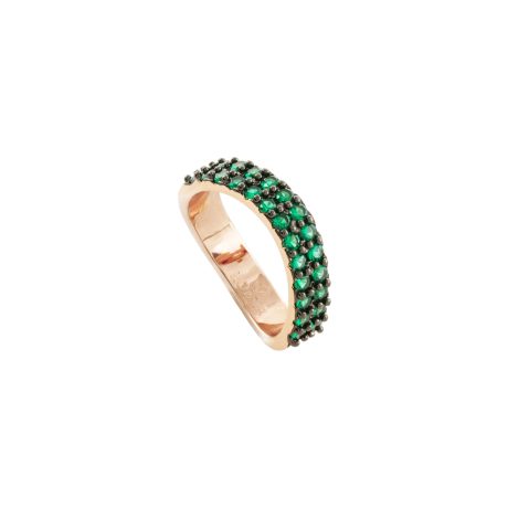 Inel ondulat placat cu aur roz de 18 K decorat cu pietre cubic zirconia verzi Emily, 04L15-00614, Oxette Romania