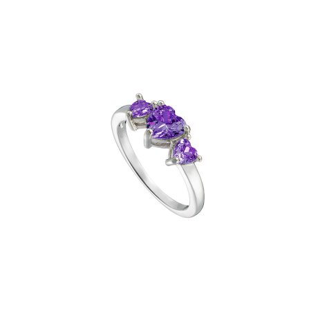 Inel placat cu rodiu decorat cu 3 inimi si cubic zirconia mov Happy Hearts, 04L15-00617, Oxette Romania