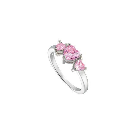 Inel placat cu rodiu decorat cu 3 inimi si cubic zirconia roz Happy Hearts, 04L15-00618, Oxette Romania