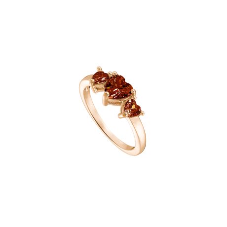 Inel placat cu aur roz de 18 K decorat cu 3 inimi si cubic zirconia maro Happy Hearts, 04L15-00619, Oxette Romania