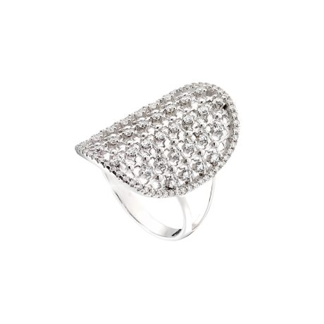 Inel perforat placat cu rodiu si decorat cu pietre cubic zirconia incolore Lace, 04L15-00636, Oxette Romania